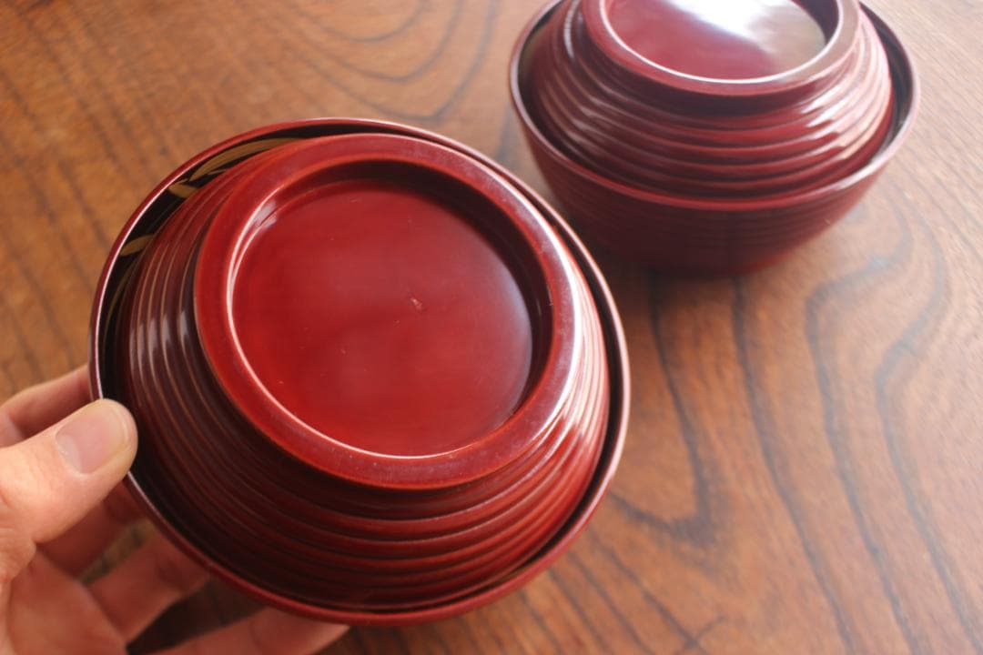 極小保管傷のみ！深みある糸目紅溜塗に極上稲穂福来雀蒔絵のお椀2点（検輪島塗雑煮椀