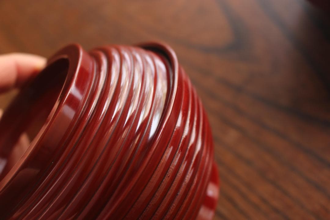 極小保管傷のみ！深みある糸目紅溜塗に極上稲穂福来雀蒔絵のお椀2点（検輪島塗雑煮椀