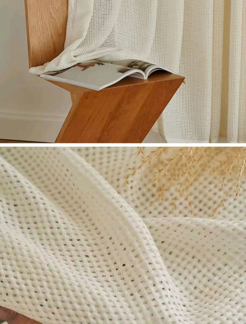 かわいい♡編み込みチェック カーテン ホワイト