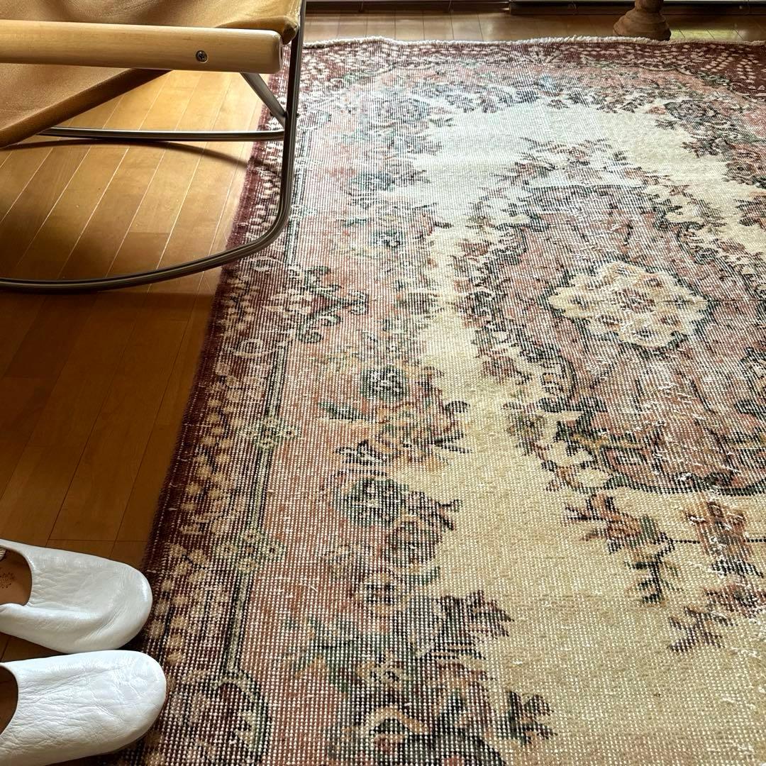 124×204ピンクベージュ×ブラウン　王道メダリオン　トルコヴィンテージラグ