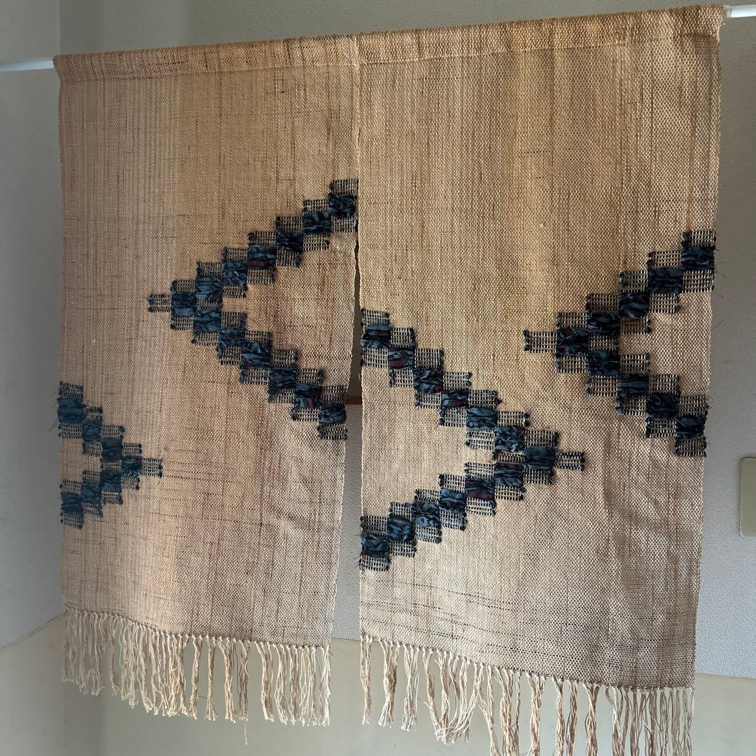 柿渋染め　裂き織り　大島紬　のれん　タペストリー　作家もの