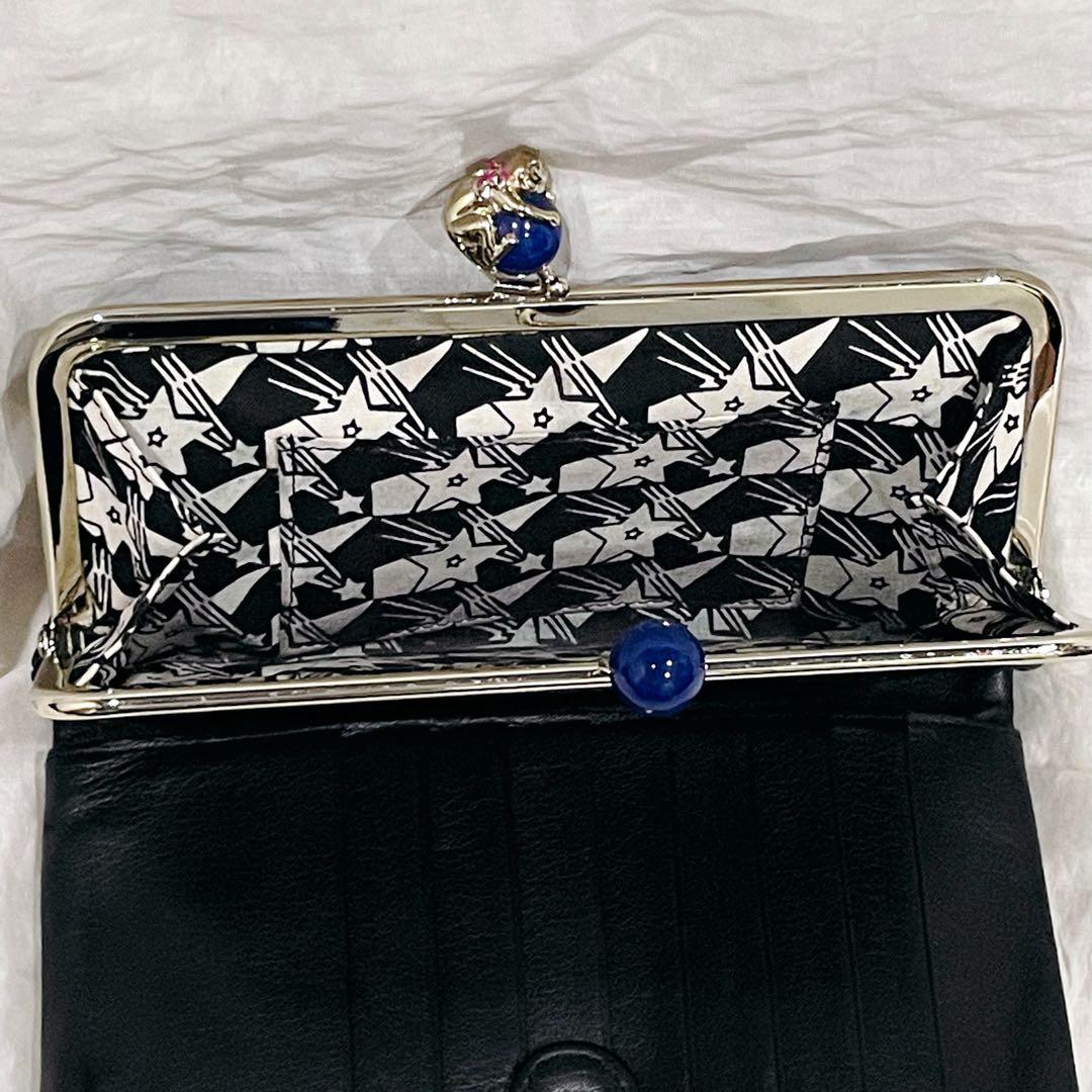 希少 美品 アナスイ がま口 二つ折り 財布 プレイングキャット 猫 星柄