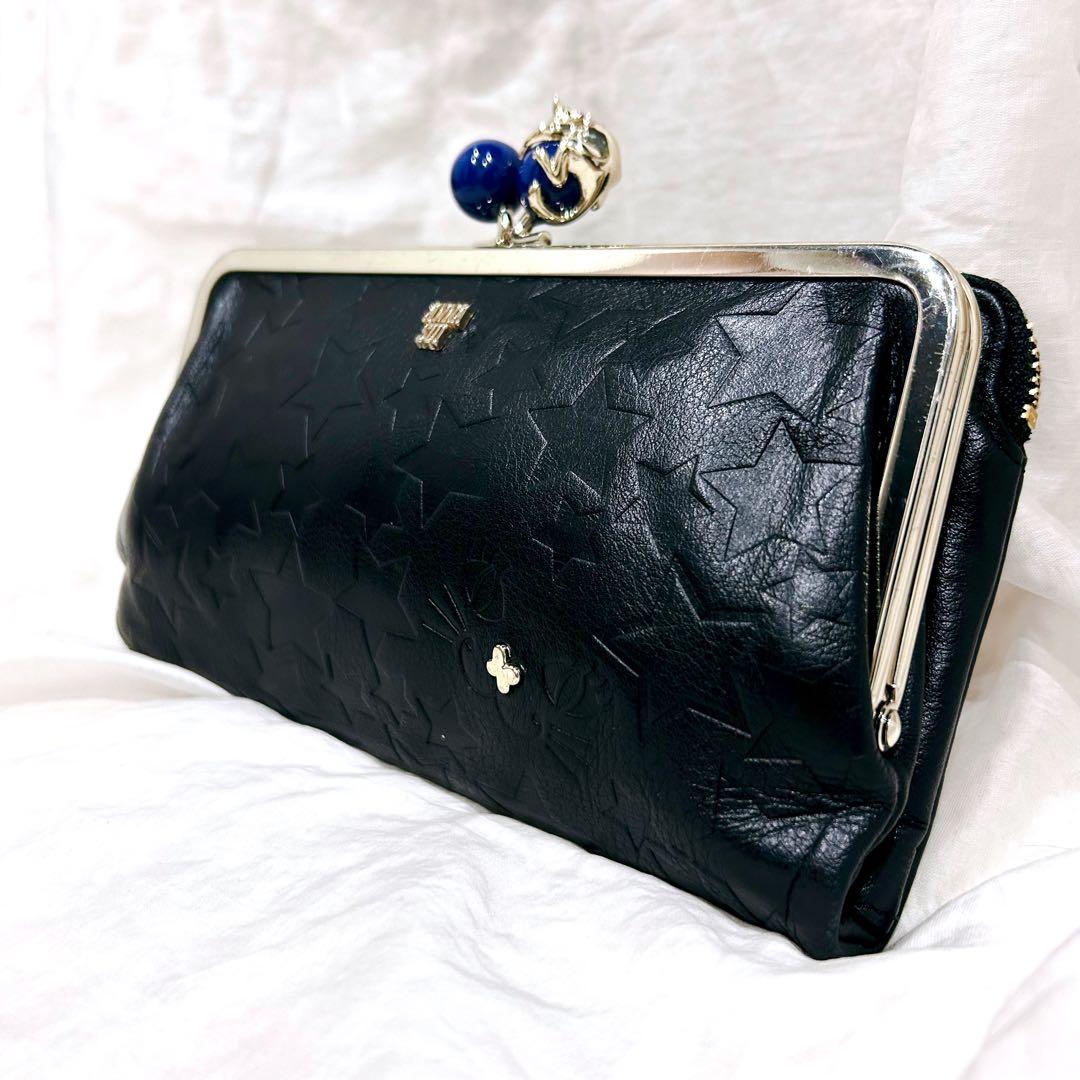 希少 美品 アナスイ がま口 二つ折り 財布 プレイングキャット 猫 星柄