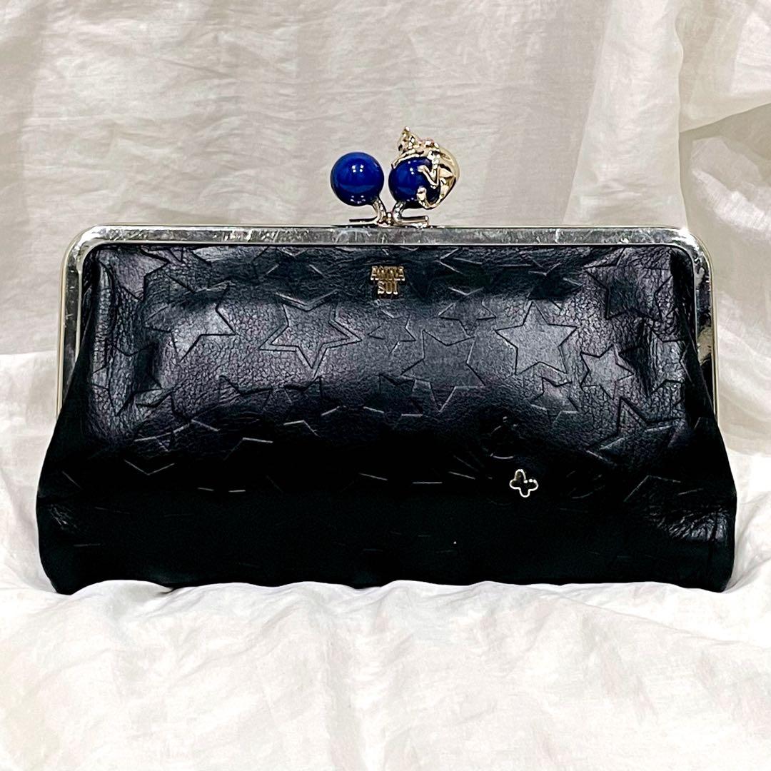 希少 美品 アナスイ がま口 二つ折り 財布 プレイングキャット 猫 星柄