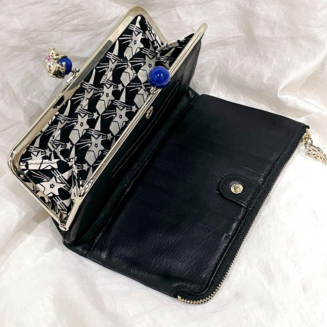 希少 美品 アナスイ がま口 二つ折り 財布 プレイングキャット 猫 星柄