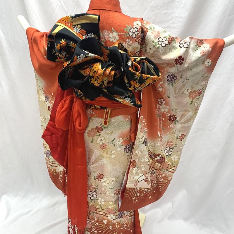 510ag7■七五三 七歳 女児 着物&袋帯&長襦袢 御所車 トール■美品