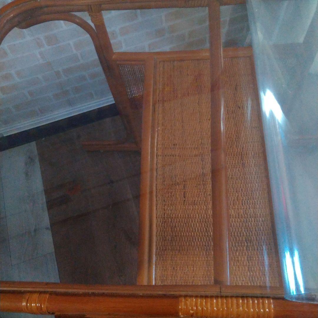 ラタン製ガラス天板テーブル