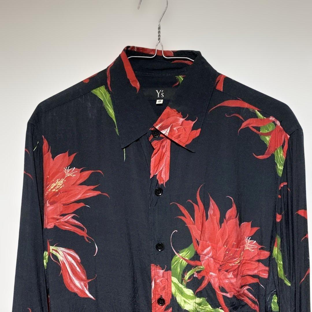 Y's ワイズ 彼岸花 フラワープリント レーヨンシャツ