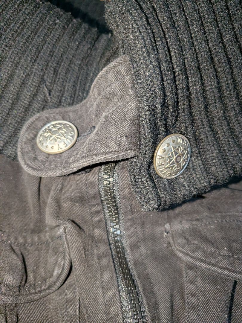 Y2Kブラックミリタリー風ジャケットニット襟付き