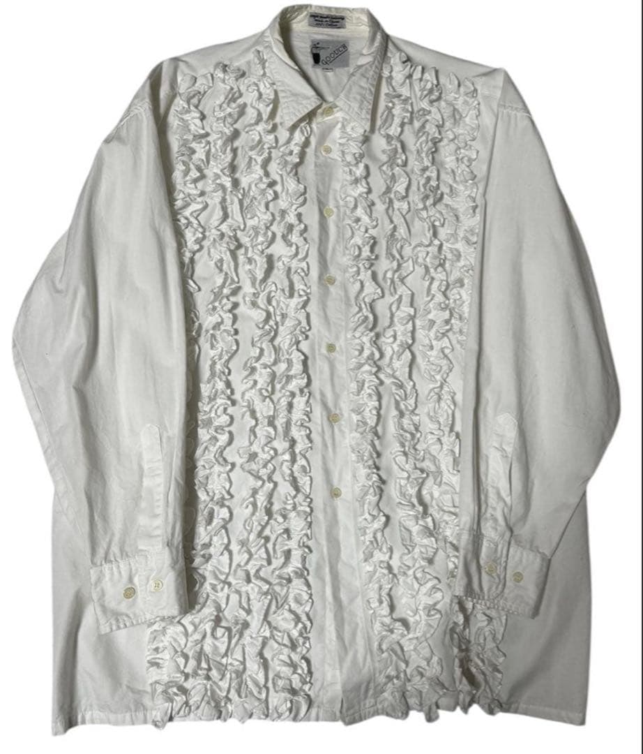 フリル付きホワイト長袖シャツ　GOOUCH フリルシャツ