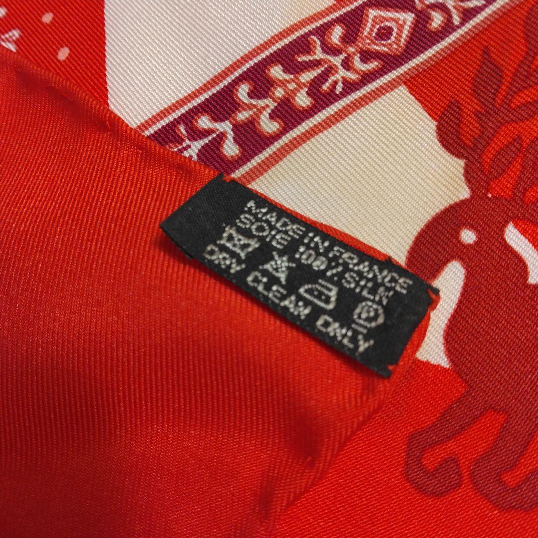 HERMES エルメス　トナカイ　クリスマス　シルクの光沢　スカーフ　赤