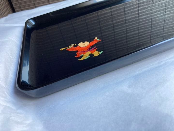 輪島塗　本堅地　唐子蒔絵　お盆　長方形