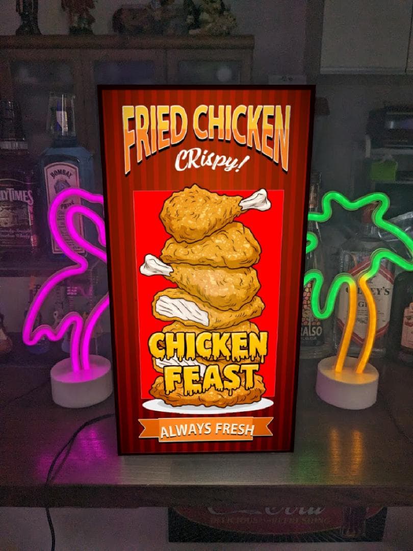 【Lサイズ】フライドチキン からあげ 看板 置物 アメリカン雑貨 ライトBOX