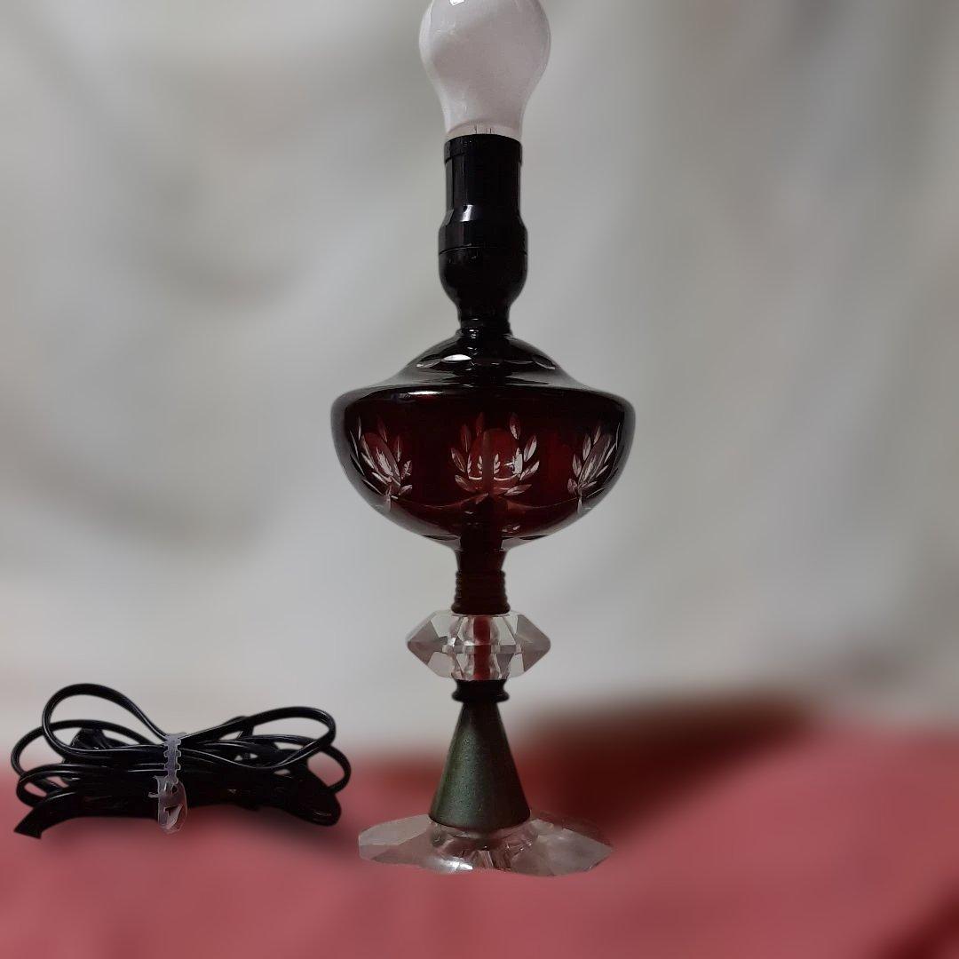 レトロ◆江戸切子硝子ランプ◆オイルランプ型ステンドグラス