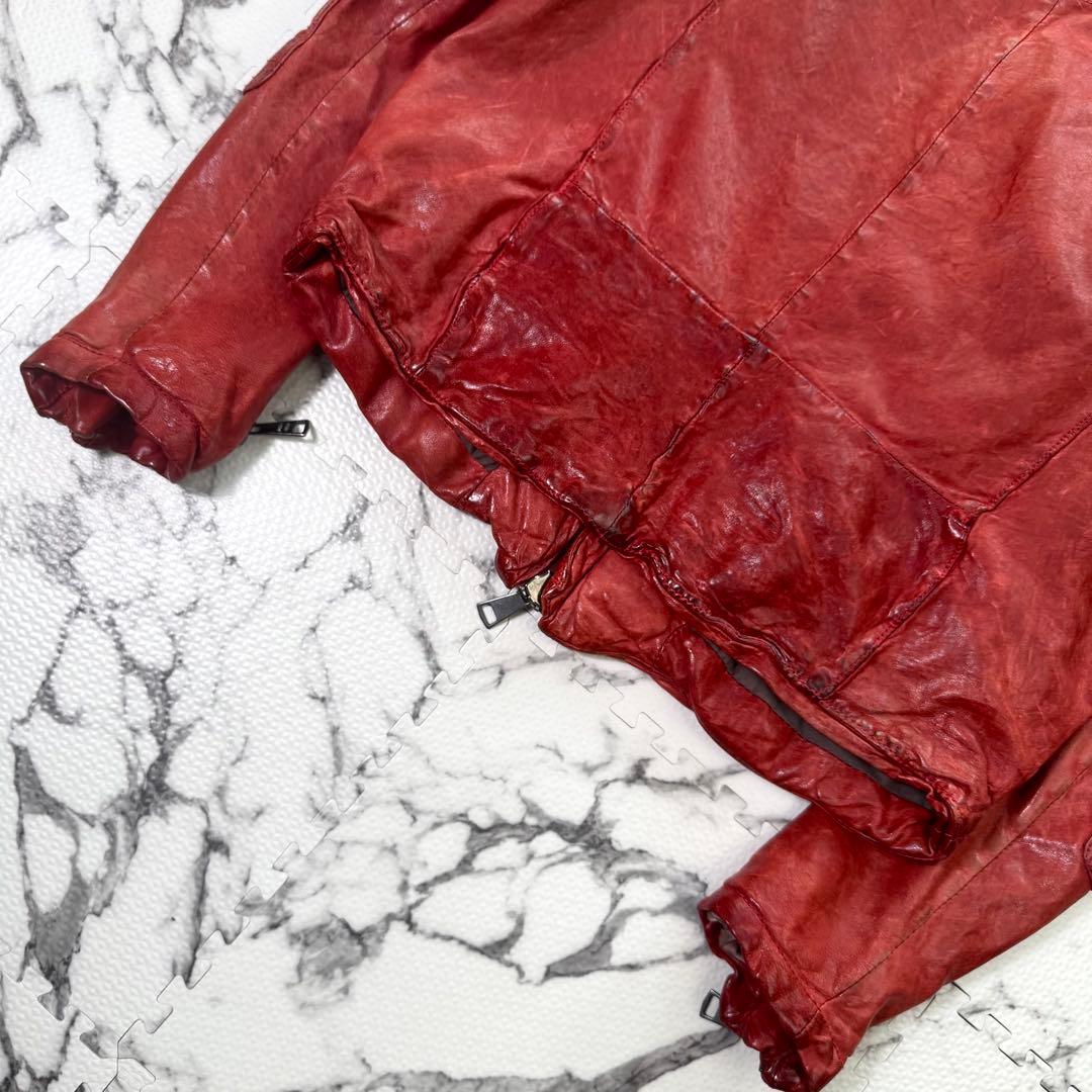 希少色◎ジョルジオブラット　シングルライダースジャケット　ラムレザー　パッチ