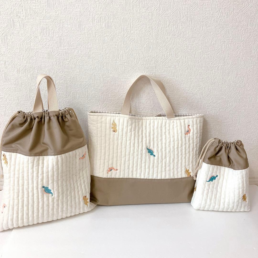 レッスンバッグ 上履き入れ　 体操服袋　ヌビ恐竜刺繍
