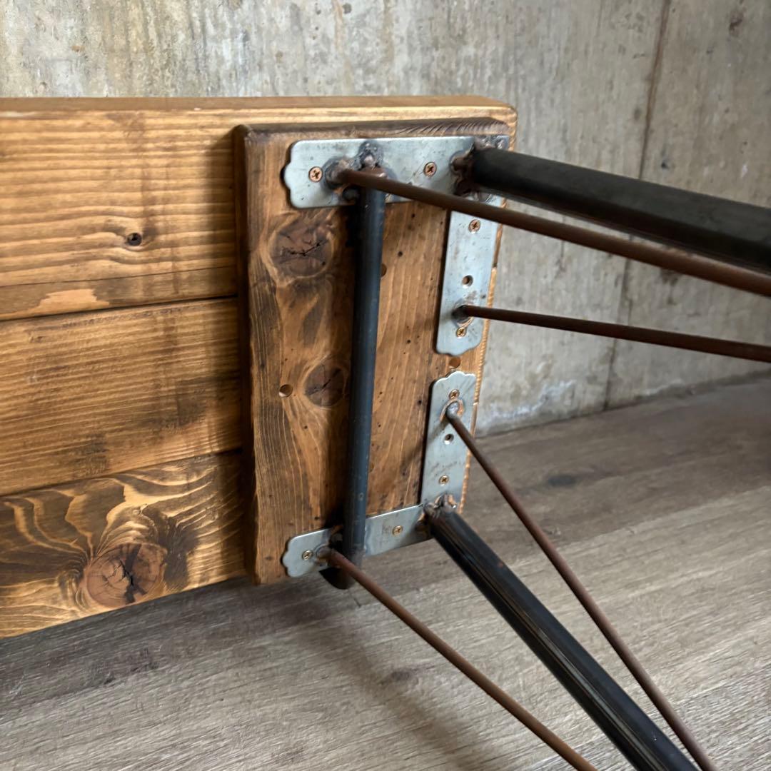 インダストリアル　ローバックベンチ　ヴィンテージ　アイアンフレーム　古材