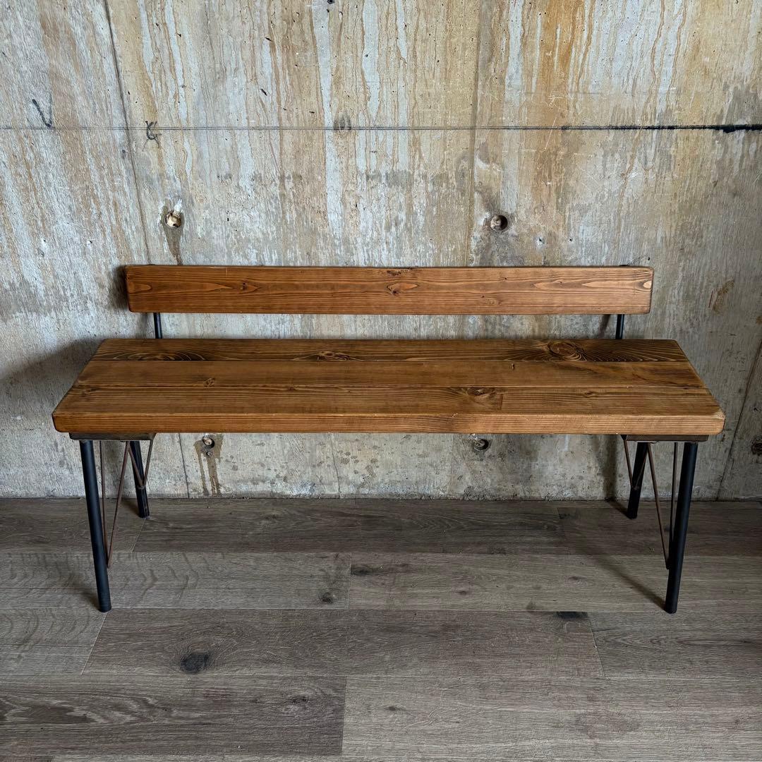 インダストリアル　ローバックベンチ　ヴィンテージ　アイアンフレーム　古材