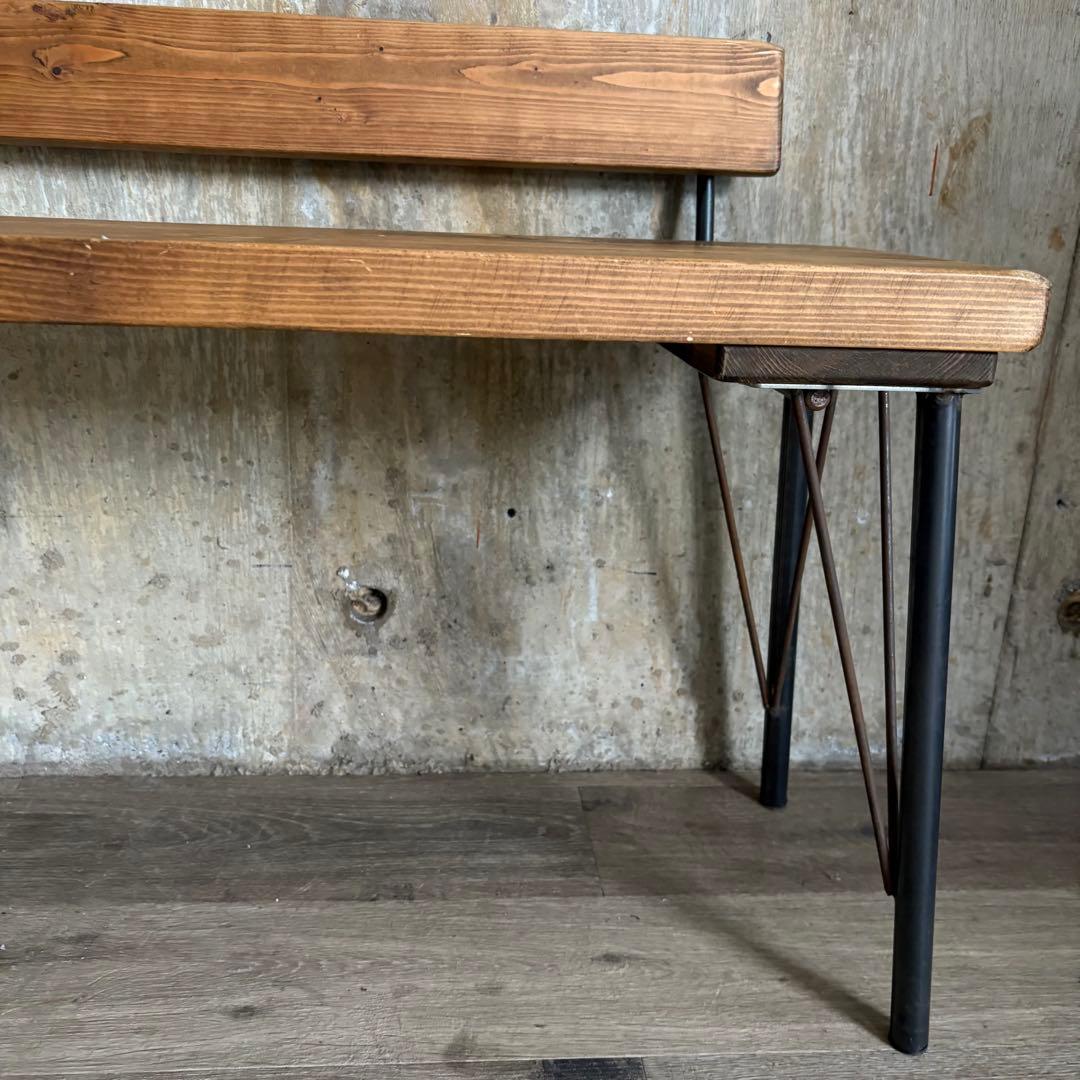 インダストリアル　ローバックベンチ　ヴィンテージ　アイアンフレーム　古材