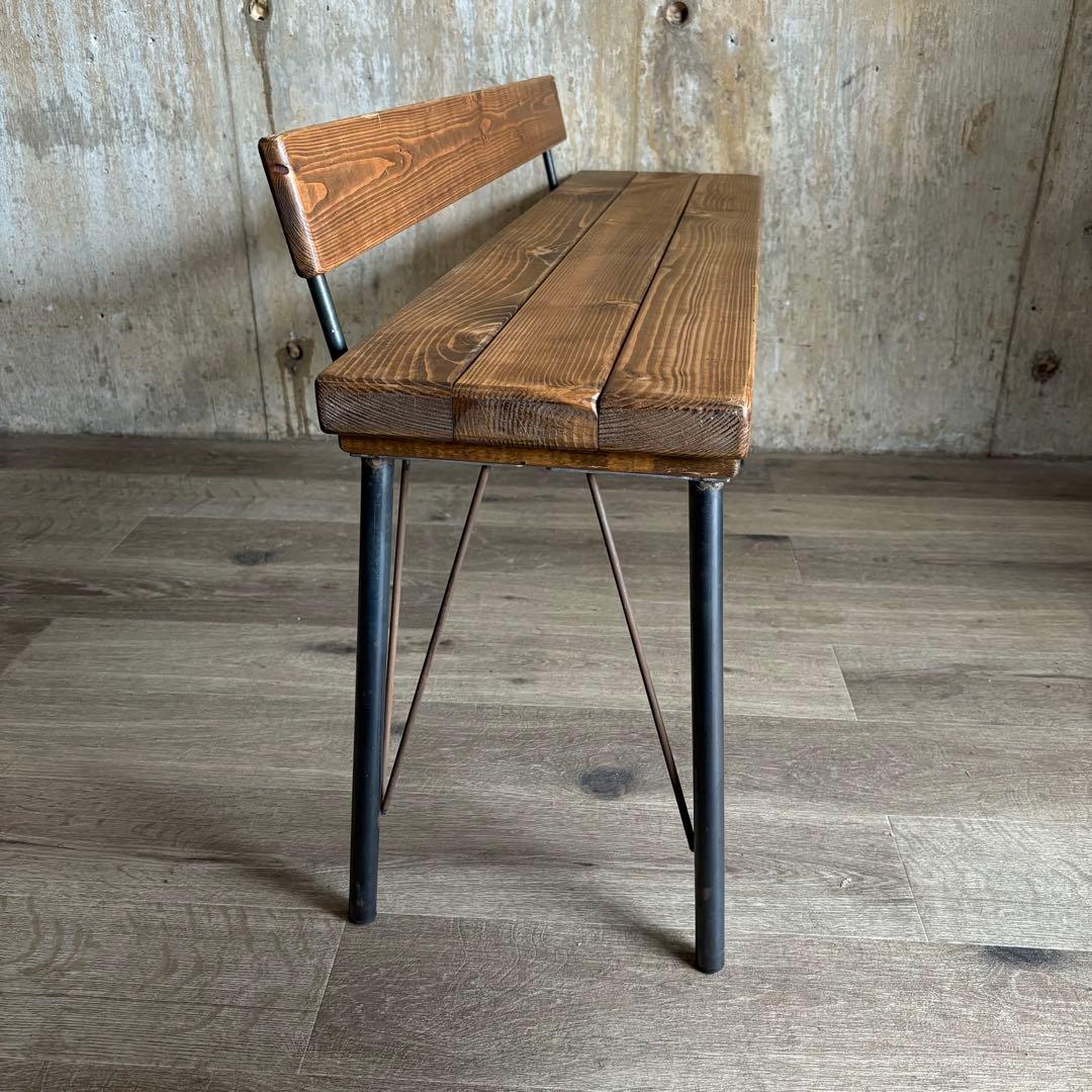 インダストリアル　ローバックベンチ　ヴィンテージ　アイアンフレーム　古材