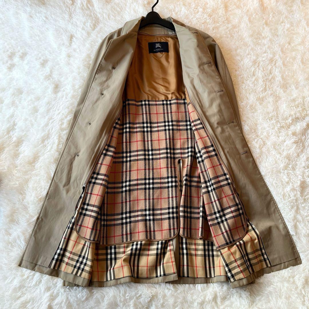 バーバリーロンドン　メンズ　ステンカラーコート　カーキ　ライナー　メガチェック