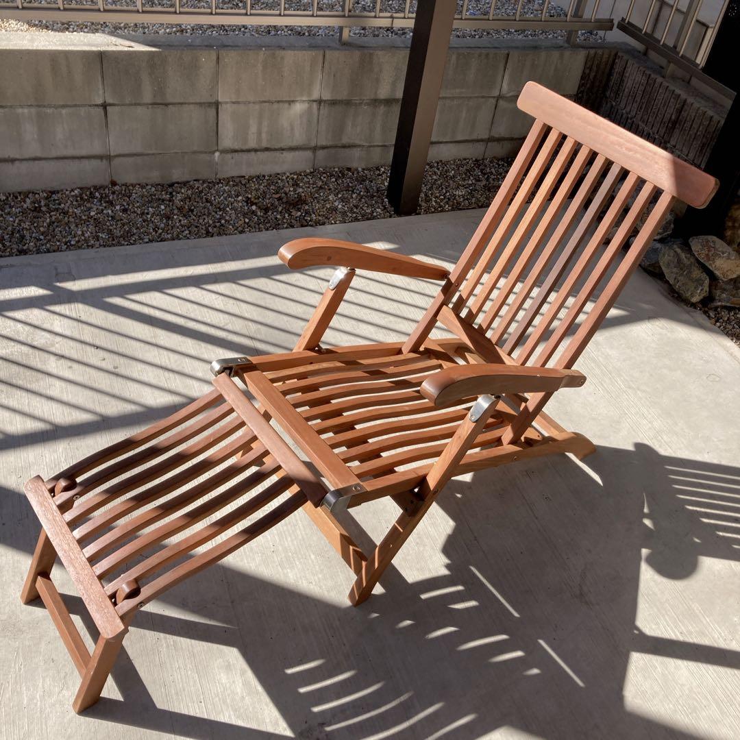 イス　椅子　木製　デッキチェア　ガーデンチェア　アンティーク　折りたたみ式