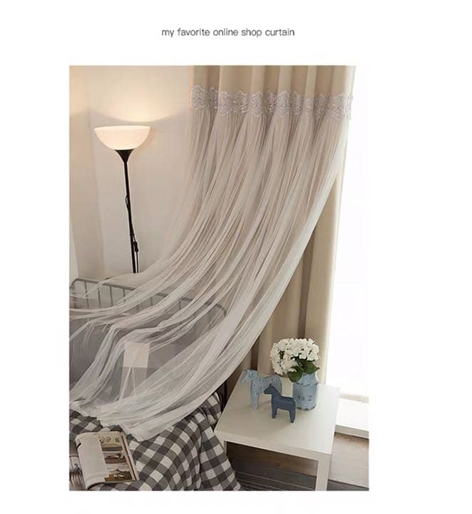 新品 カーテン No.59 ベージュ 姫系 オーダー 2枚組 一体型 レース