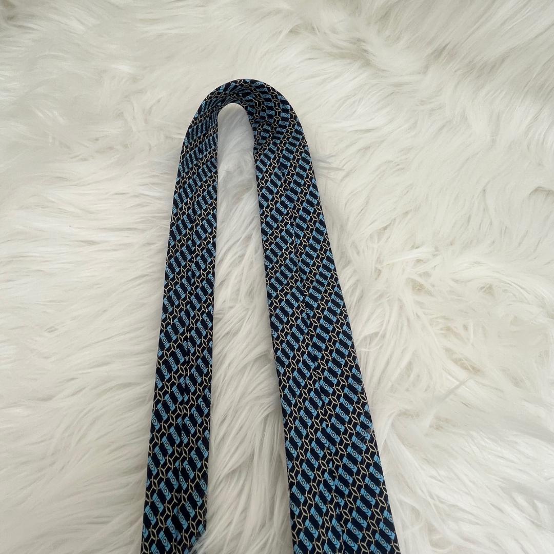 極美品✨エルメス　HERMES 　ネクタイ　シルク100％　ブルー系