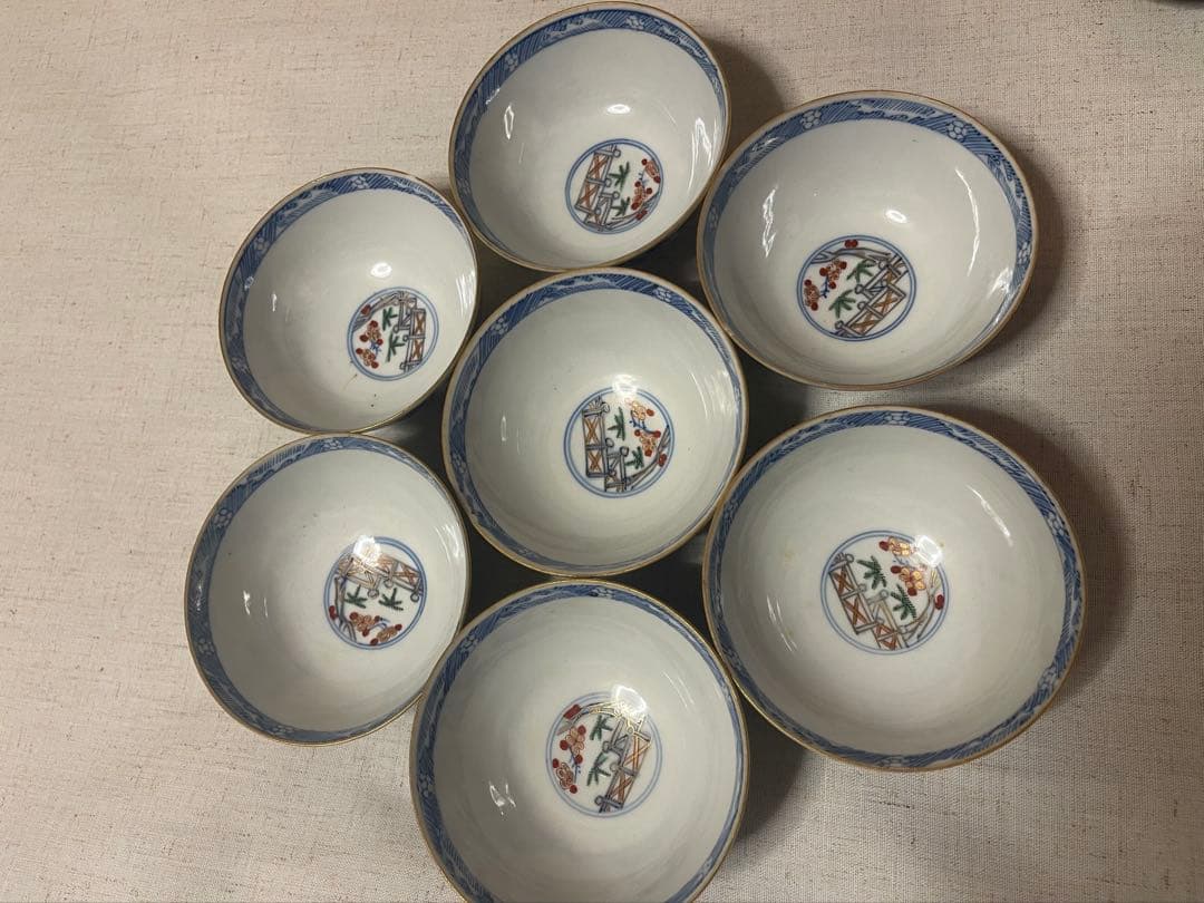 九谷焼 永楽窯 大平茶碗 7客揃い 共箱付 来客用・普段使いにも（煎茶・湯呑）