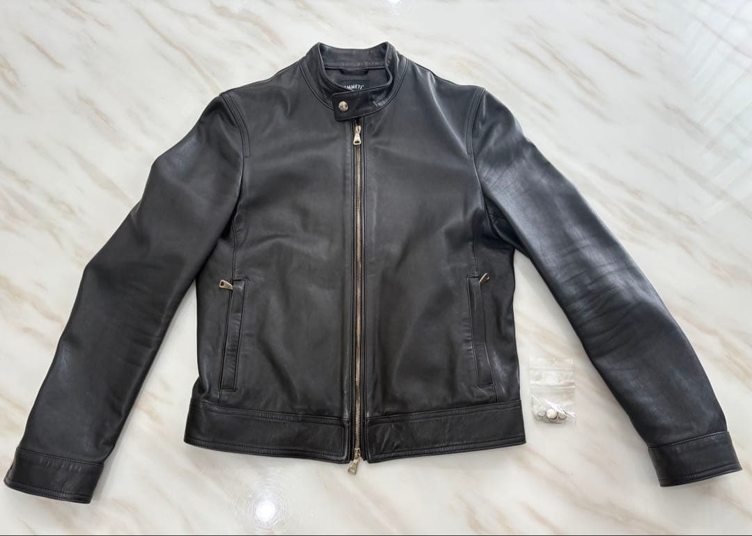 EMMETIエンメティJURIライダースジャケット ブラック ゴールドジップ46