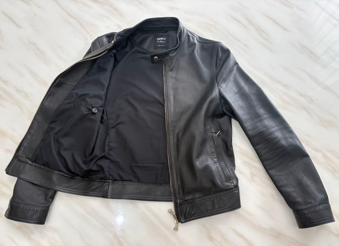 EMMETIエンメティJURIライダースジャケット ブラック ゴールドジップ46