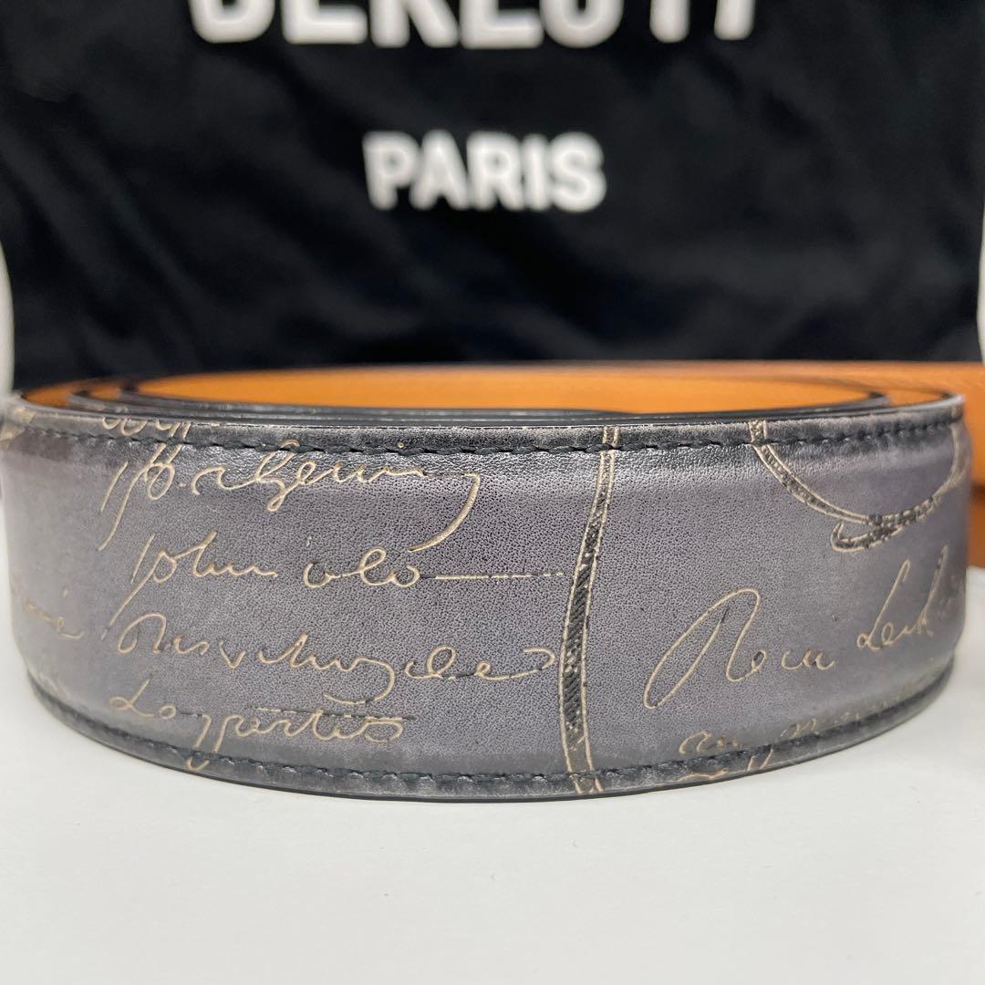 Berluti グレー レザー 高級ブランド　ベルト　メンズ　大きい