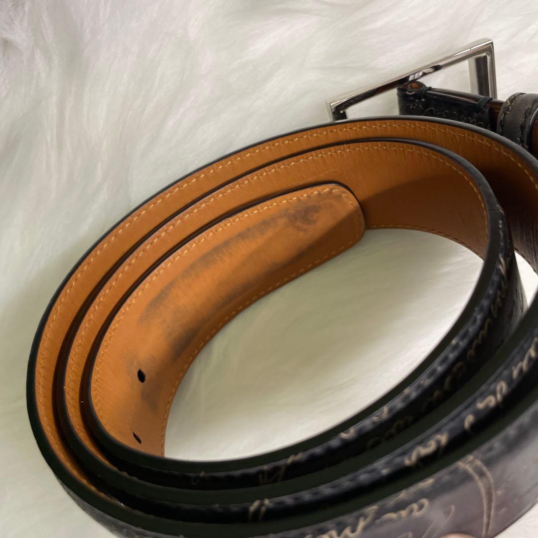 Berluti グレー レザー 高級ブランド　ベルト　メンズ　大きい