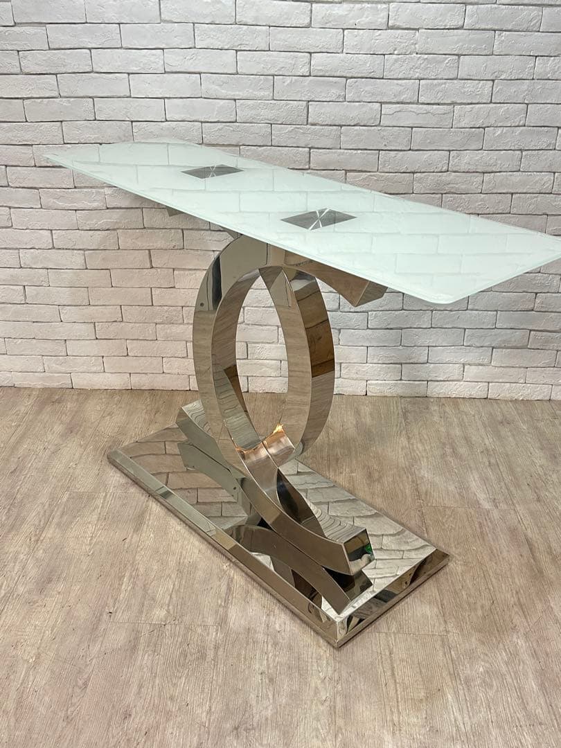 【東京都23区配送無料】定価25万円　コンソール　強化　ガラス　テーブル　サイド