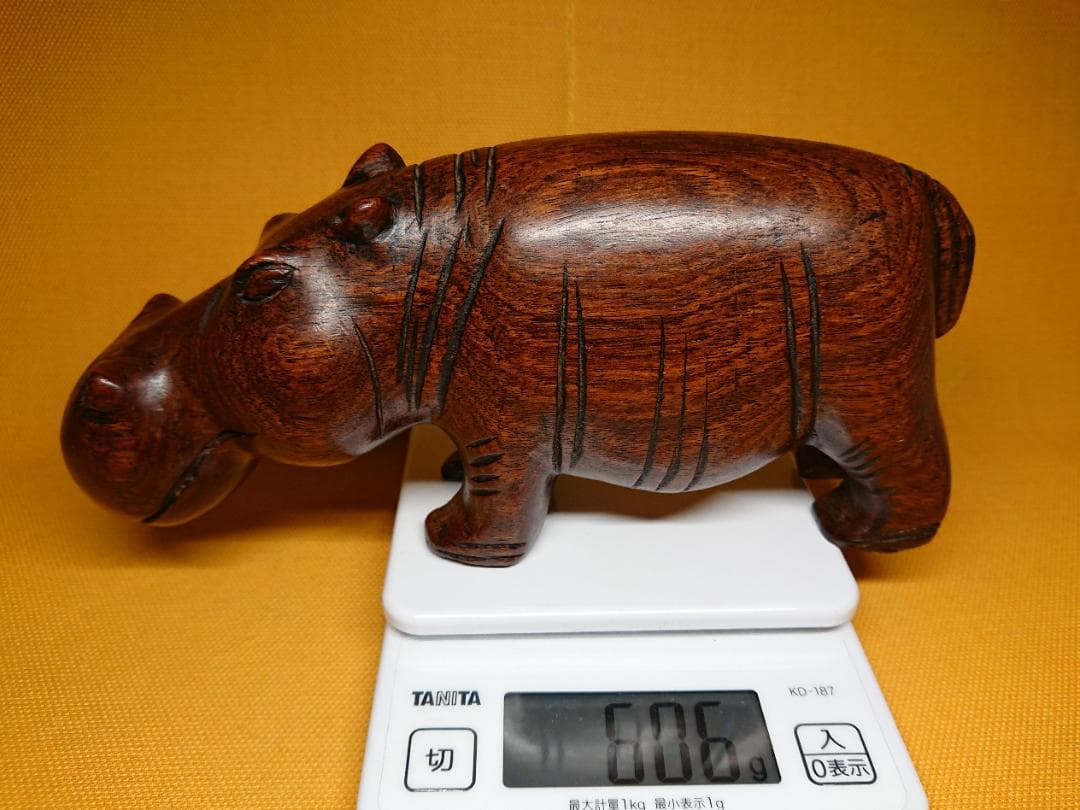 【美品】ビンテージ　カバ　河馬　木彫り　置物　インテリア　工芸品　A1622