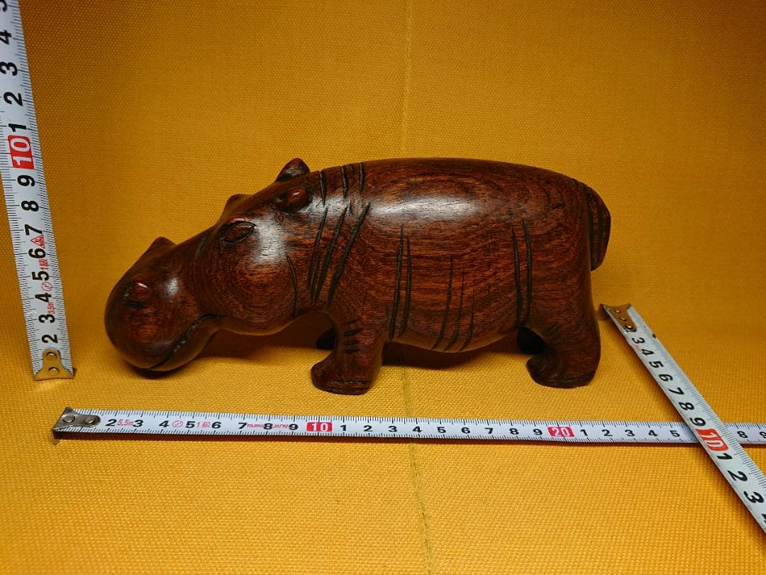 【美品】ビンテージ　カバ　河馬　木彫り　置物　インテリア　工芸品　A1622
