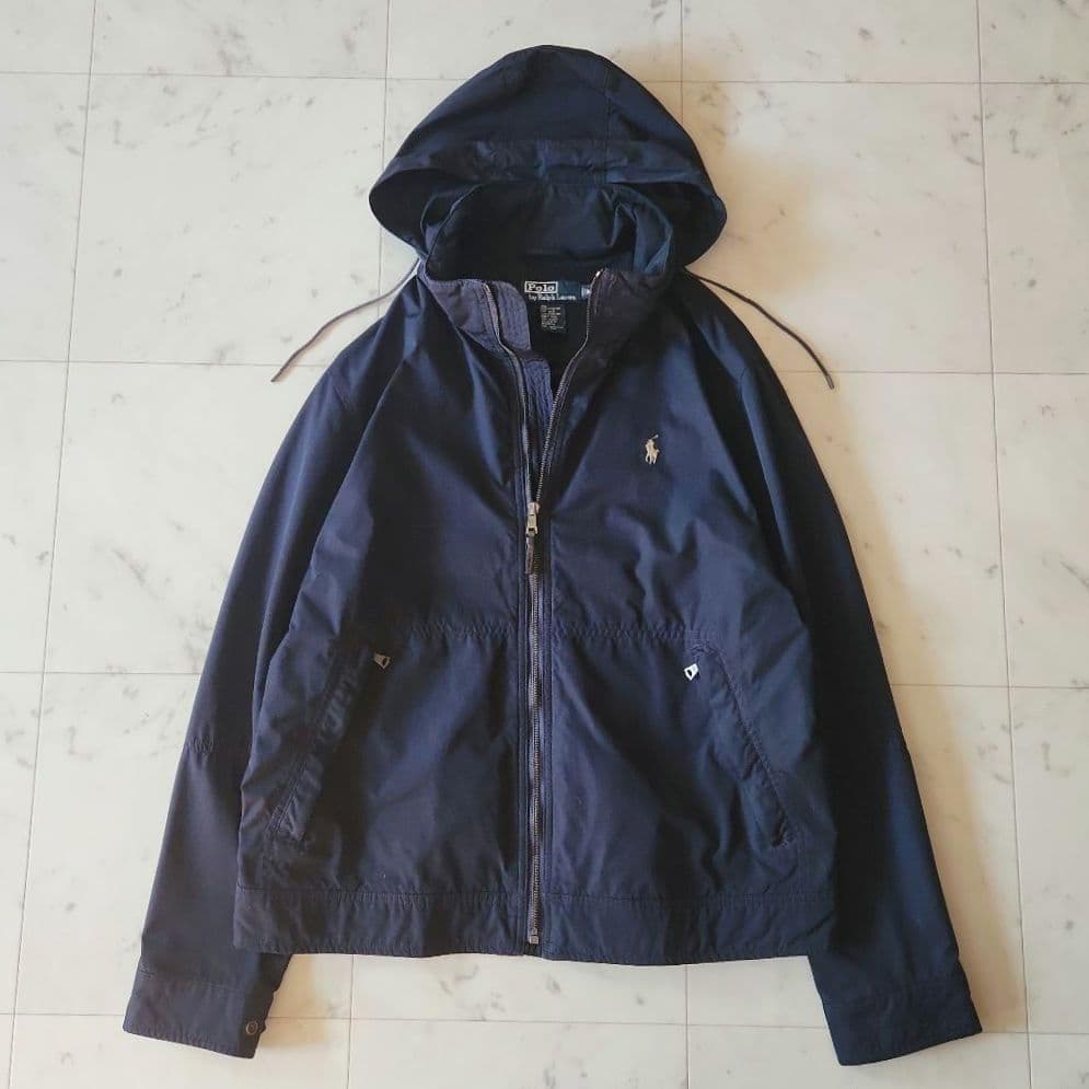 ラルフローレン ポニー刺繍 ナイロンパーカー フード付き Mサイズ 濃紺