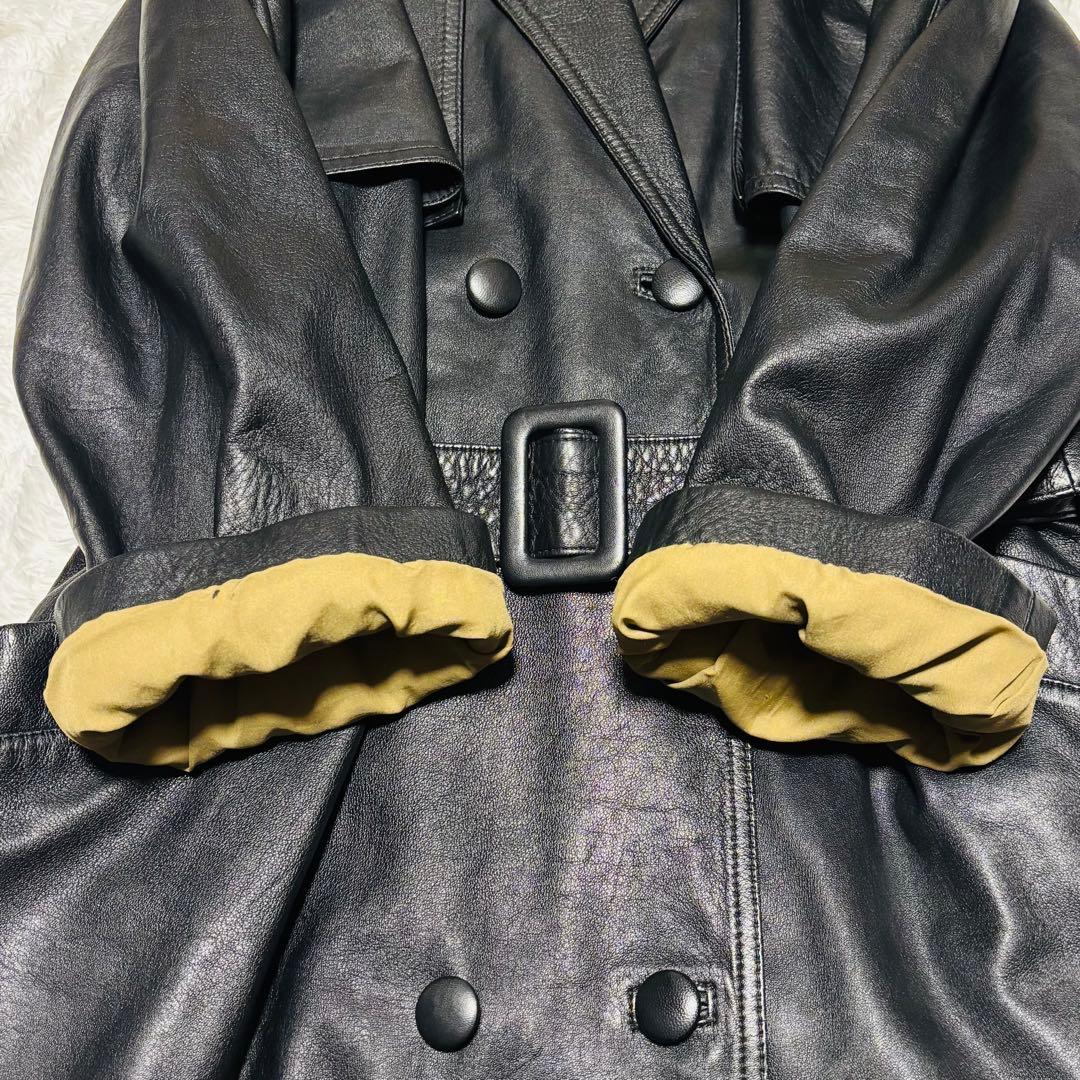 希少 LANCEL トレンチコート ラムレザー 羊革 ブラック 本革 総柄 M