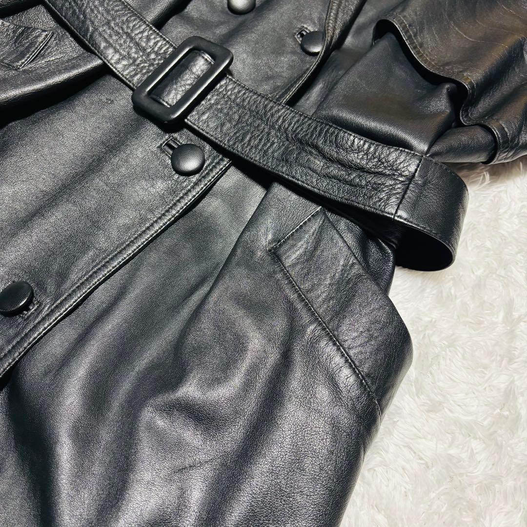 希少 LANCEL トレンチコート ラムレザー 羊革 ブラック 本革 総柄 M