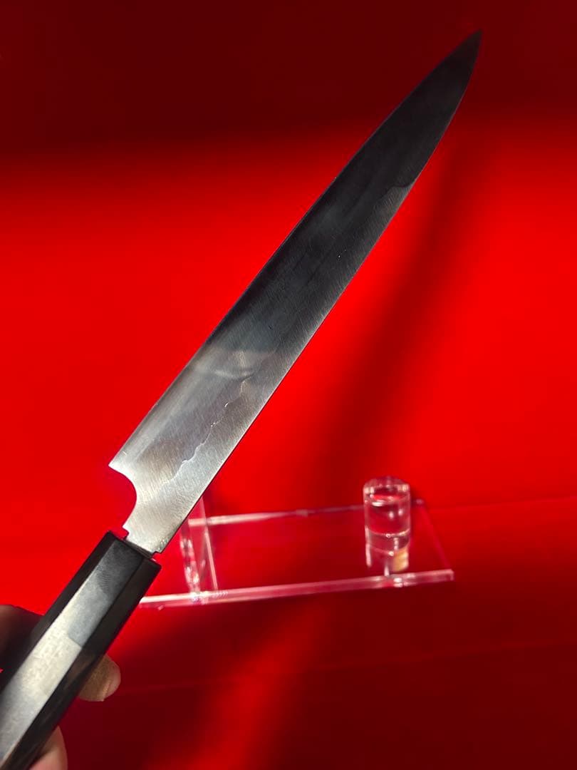 01575 包丁　柳刃　保勝　津軽打刃物　青波打　墨流し　地肌綺麗　未使用品