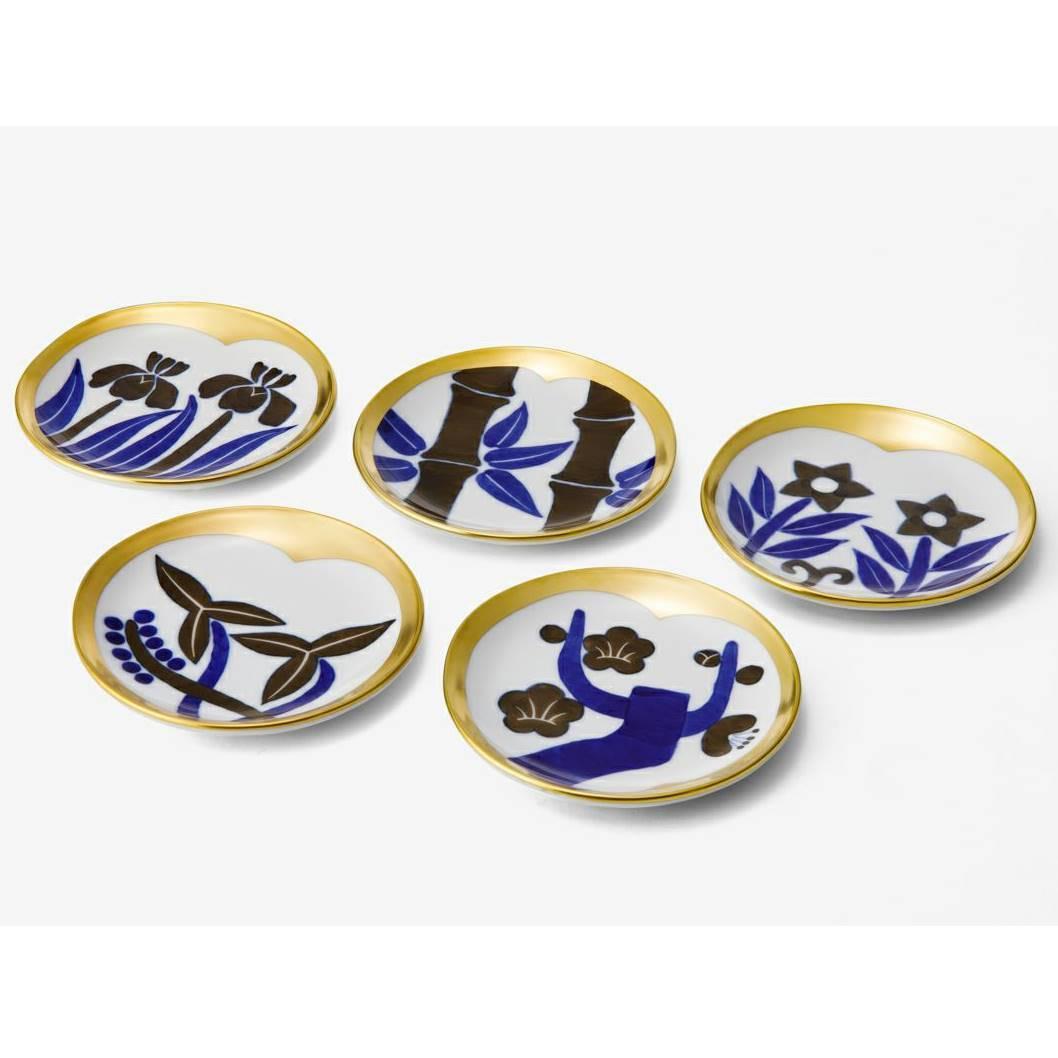 【新品】深川製磁　光琳風染付　銘々皿揃　５枚セット 宮内庁御用達