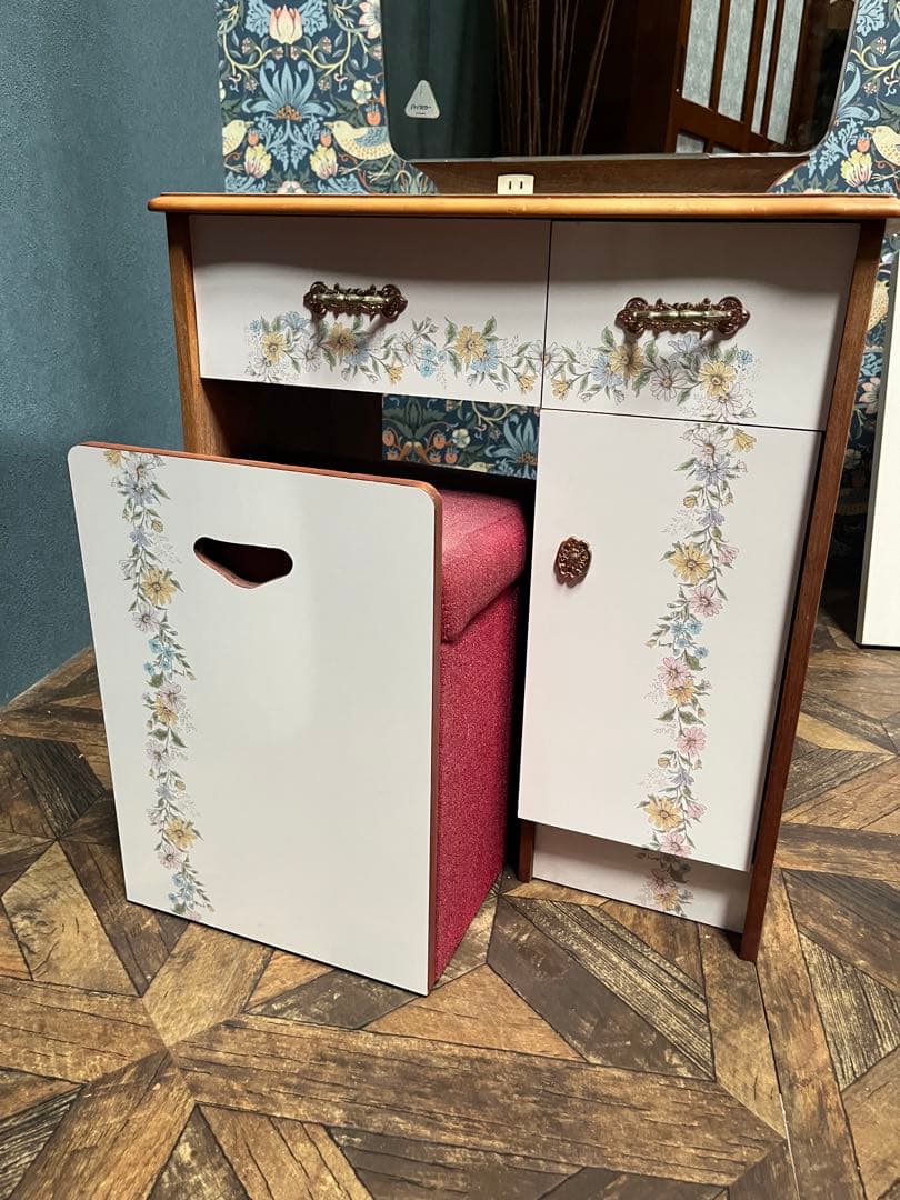 鏡台 ドレッサー 椅子 セット インテリア 昭和レトロ 当時物 花柄レトロポップ