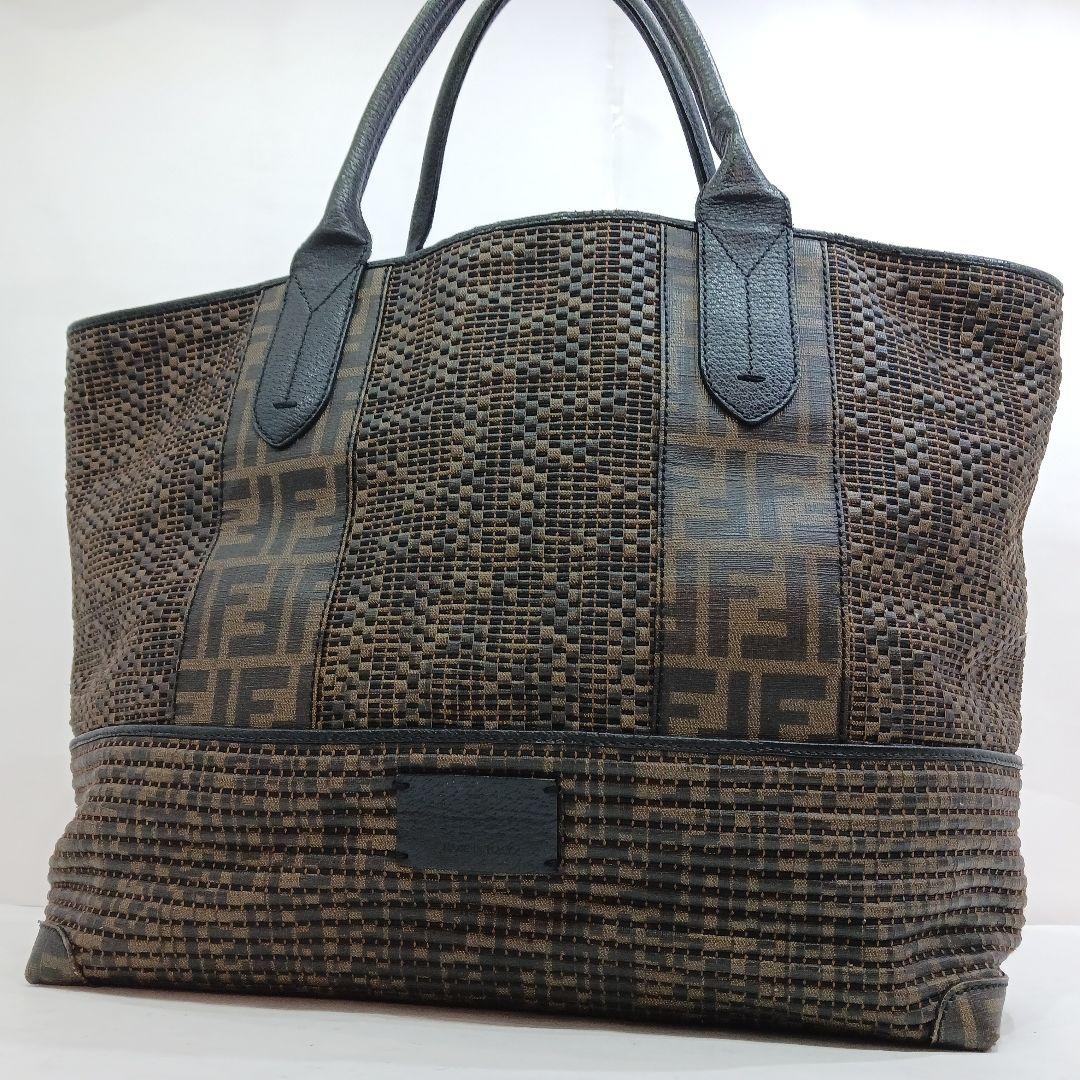 【希少】フェンディ トートバッグ レザー×PVC 大容量 肩掛 FF柄 黒カーキ