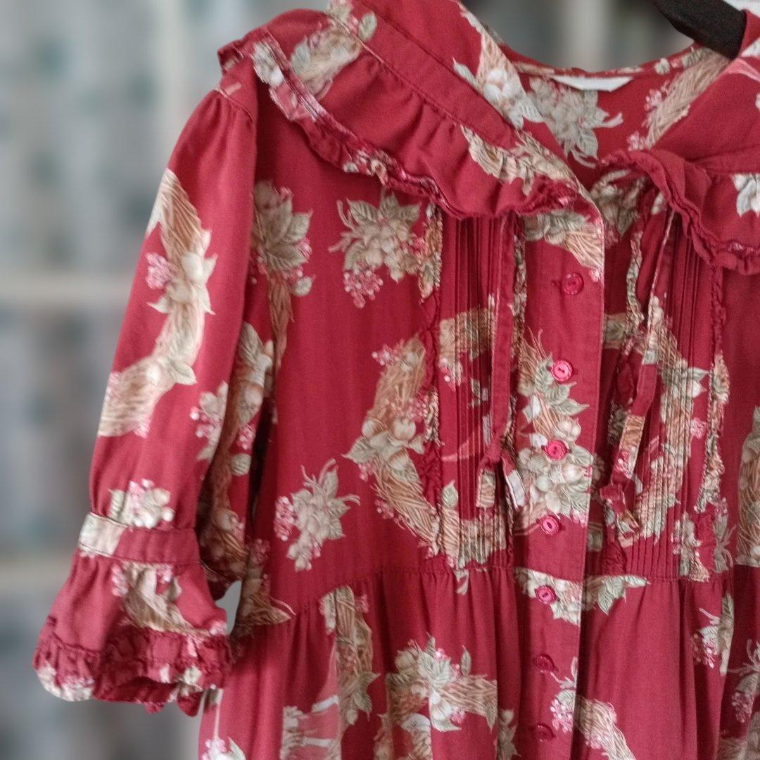 ピンクハウス♡希少な小人柄♡花柄フリル付き羽織りロングワンピース