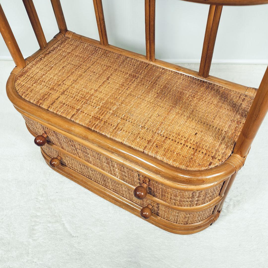 【良品】ラタン製　アーチ型　オープンシェルフ　引出し収納　ディスプレイ　レトロ