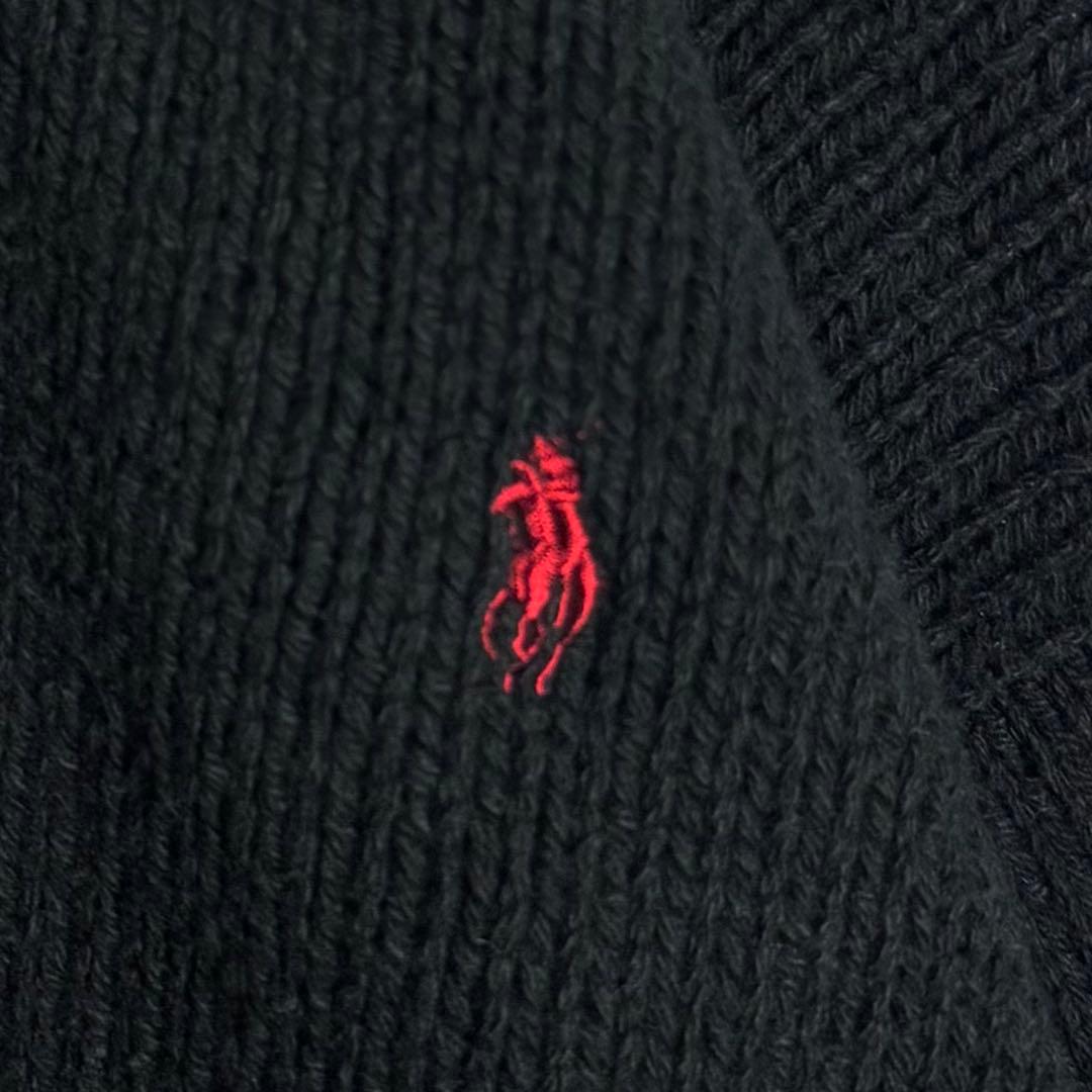 3578【人気ブラック・美品】ラルフローレン レッドポニー刺繍ロゴ カーディガン