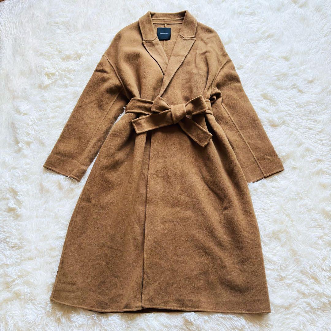N.O.R.C ノーク ウールリバー　ロングコート キャメル　ベルト付き