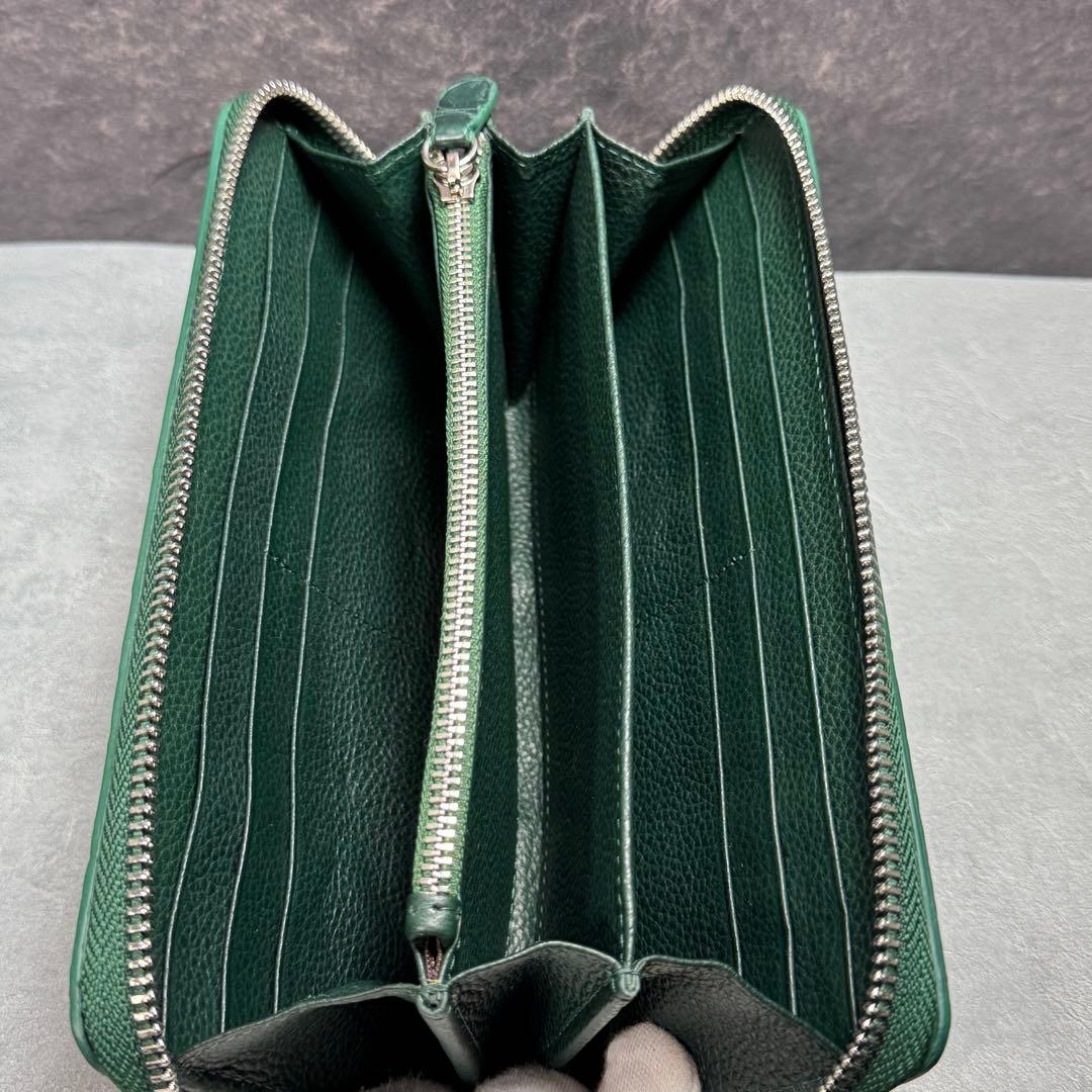 クロコダイル 長財布 ダークグリーン 緑 希少 マット仕上げ シルバーファスナー