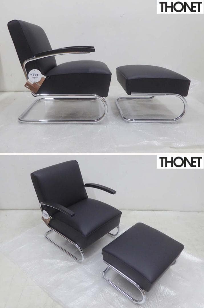 未使用品■THONET■定価116万円 S411 本革 チェア オットマンセット