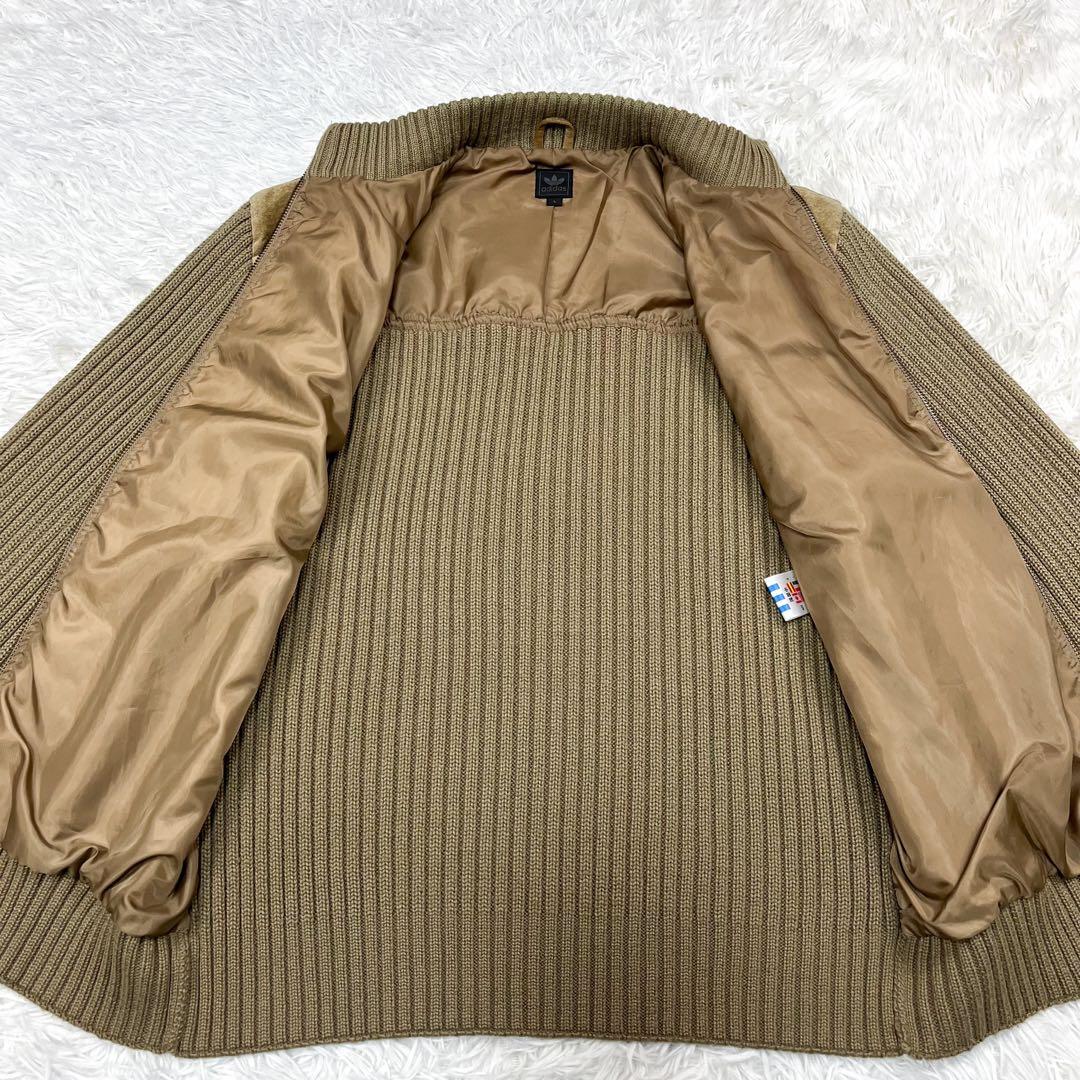 超希少 美品 アディダス レザー ニット 切替 ジャケット メタルロゴ 00s